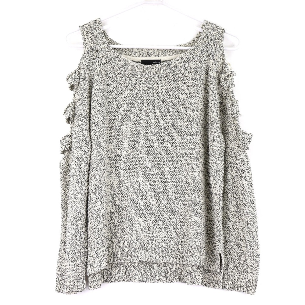 AQUA Women's Cut Out Sleeve Sweater, Large, Ivory / Black